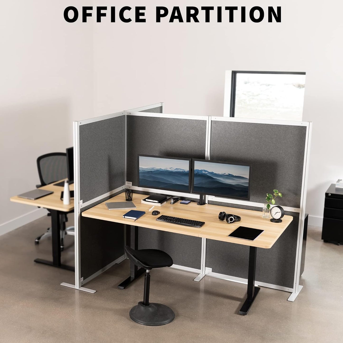 VIVO T-Shape Modular Corner Wall System, 4 Panels, Modern Professional Office Cubicle Dividers, Freestanding Privacy Screen, 66 inches High, Dark Gray, PP-MWS63D-T