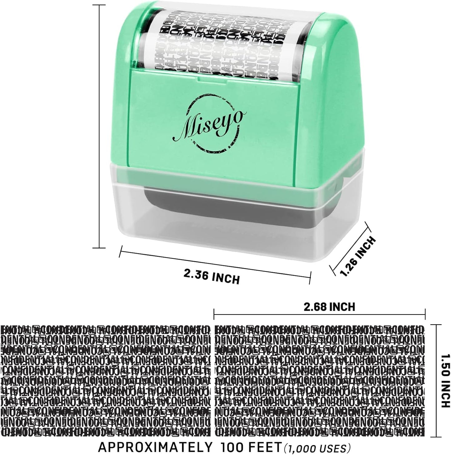 Miseyo Wide Identity Theft Protection Roller Stamp Set - Mint Green (3 Refill Ink Included)