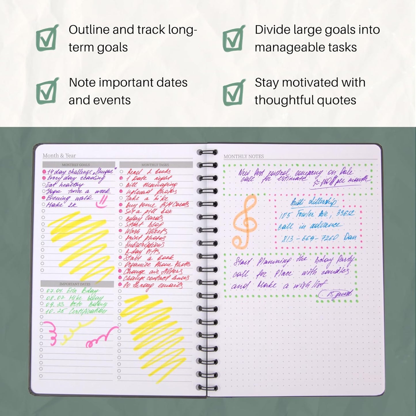 Undated Monthly Planner 2025-2026 - 18 Month Monthly Calendar Planner Book for School Office and Home - Hardcover Blank Planners for Goals Tasks and Dates - B5(6.9" x 9.8") Black