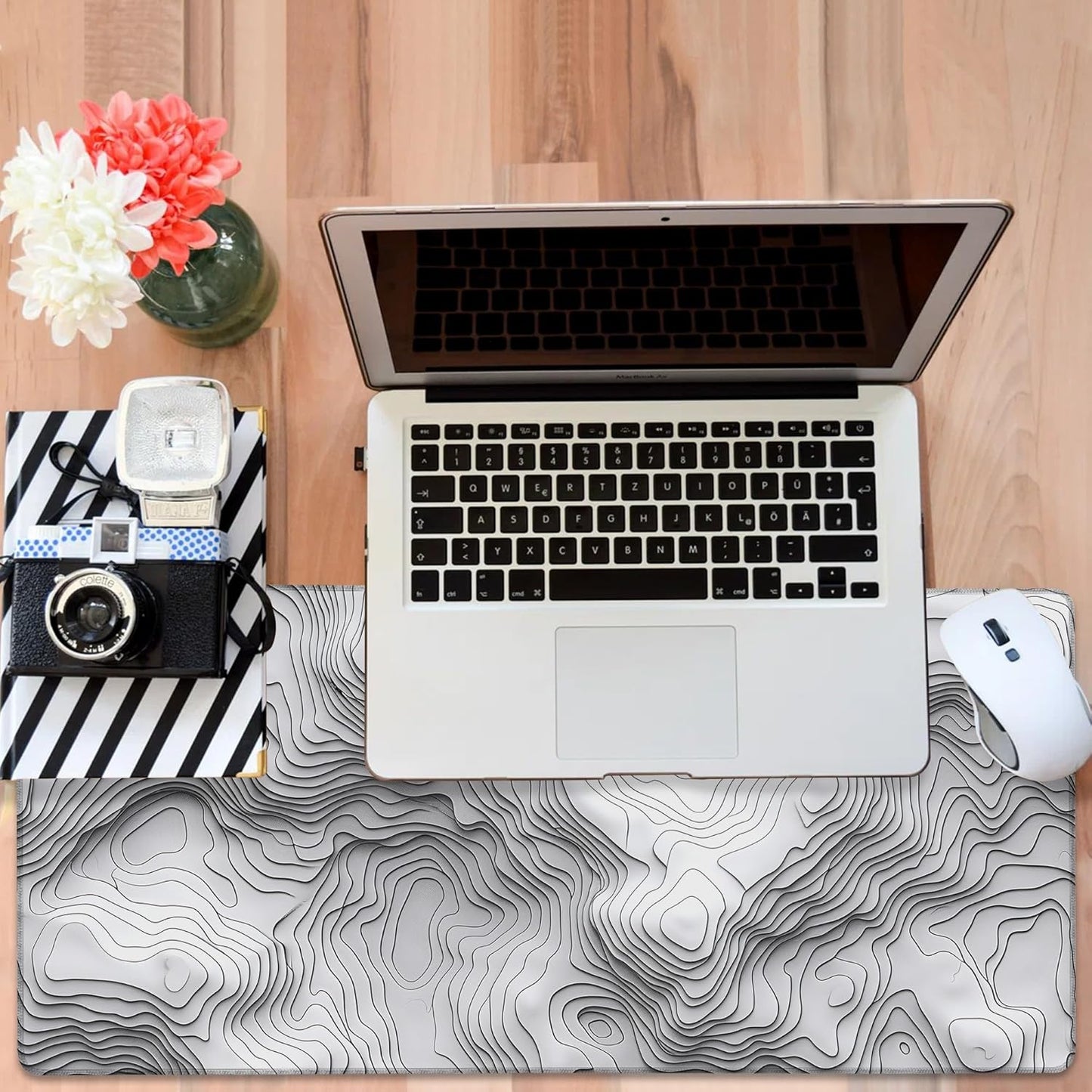 Large Mouse Pad Wave Lines Gaming Desk Pad Computer Keyboard Non-Slip Waterproof Mouse Mat with Rubber Base and Stitched Edges Entertainment Office Writing Desk Mat 35.4 x 15.7 Inches