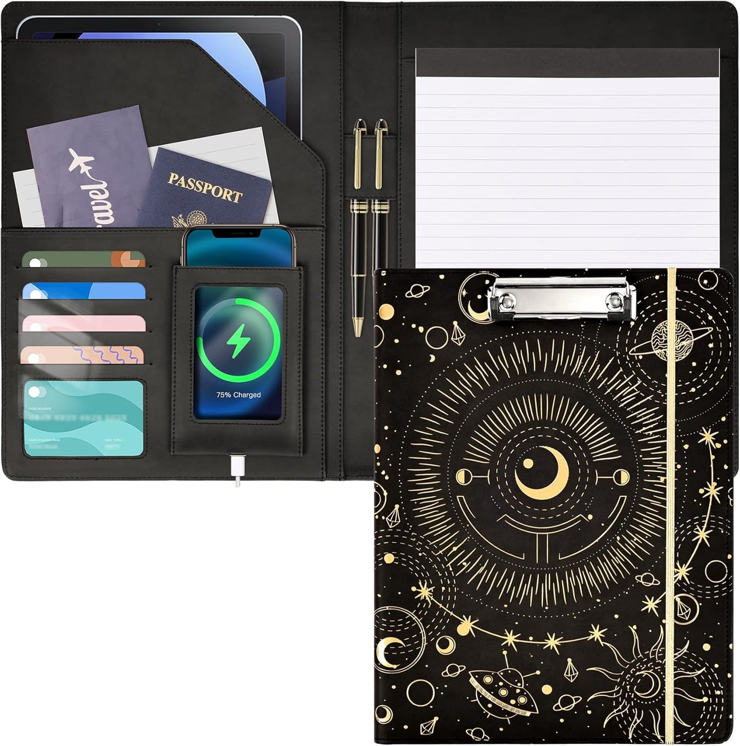 Ospelelf Clipboard Folio with Notepad and Pocket Leather Storage Clipboard Binder Padfolio for Women