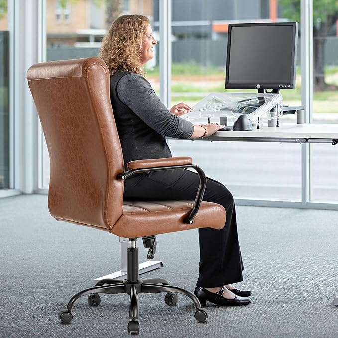 Office Desk Chair,Modern Leather Conference Room Chairs,High Back Home ofiice Chair,Adjustable Height Swivel Executive Computer Chair with Padded Seat and Armrest (Brown with Black Frame)
