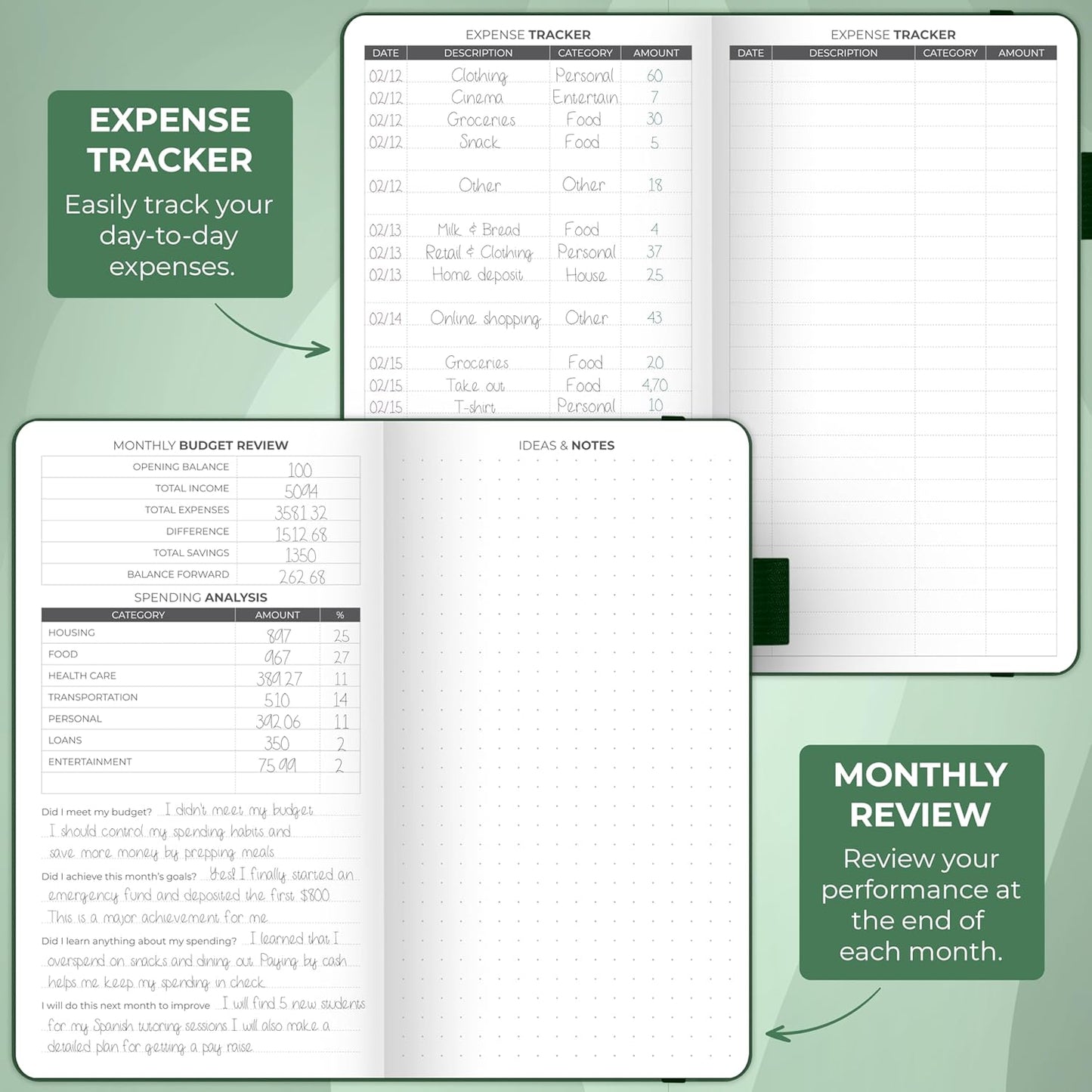 Clever Fox Budget Planner Pocket – Mini Expense Tracker Notebook. Monthly Budgeting Organizer, Finance Logbook & Accounts Book, Small (Dark Green)