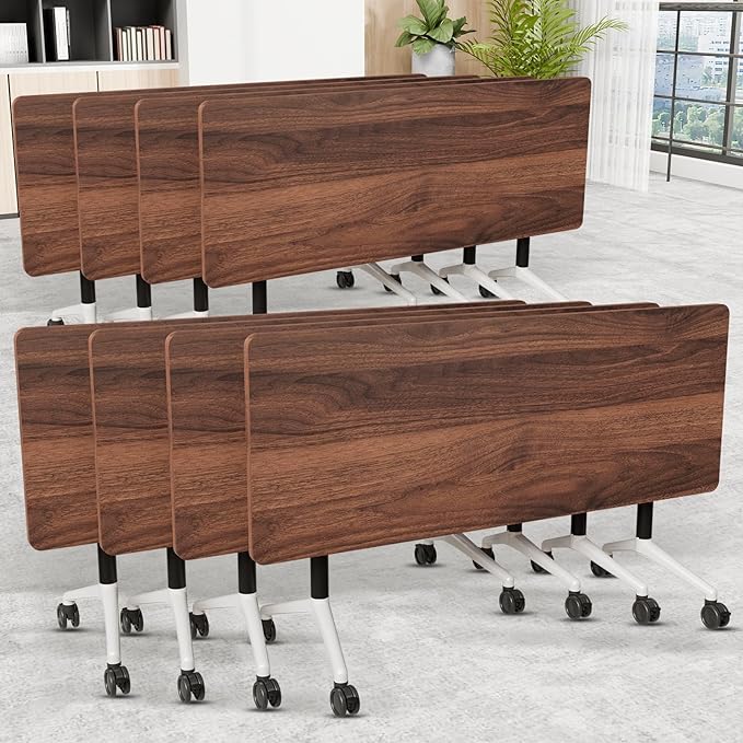 Folding Conference Room Table, Modern Conference Tables with Wheels, Large Rectangular Mobile Training Tables for Office Classroom, Foldable Modular Boardroom Seminar Table (8pack L55.1in)