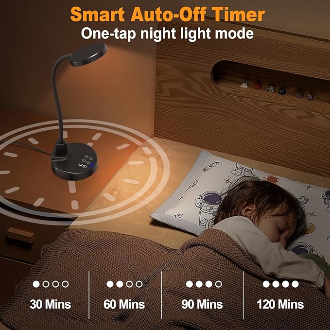 15W LED Desk Lamp with USB Charging Ports – Dimmable Table Lamp with 3 Color Temps, 5 Brightness, 4 Timers, Flexible Gooseneck Light with Base, Eye-Caring Reading Light for Home Office, Bedroom, Study