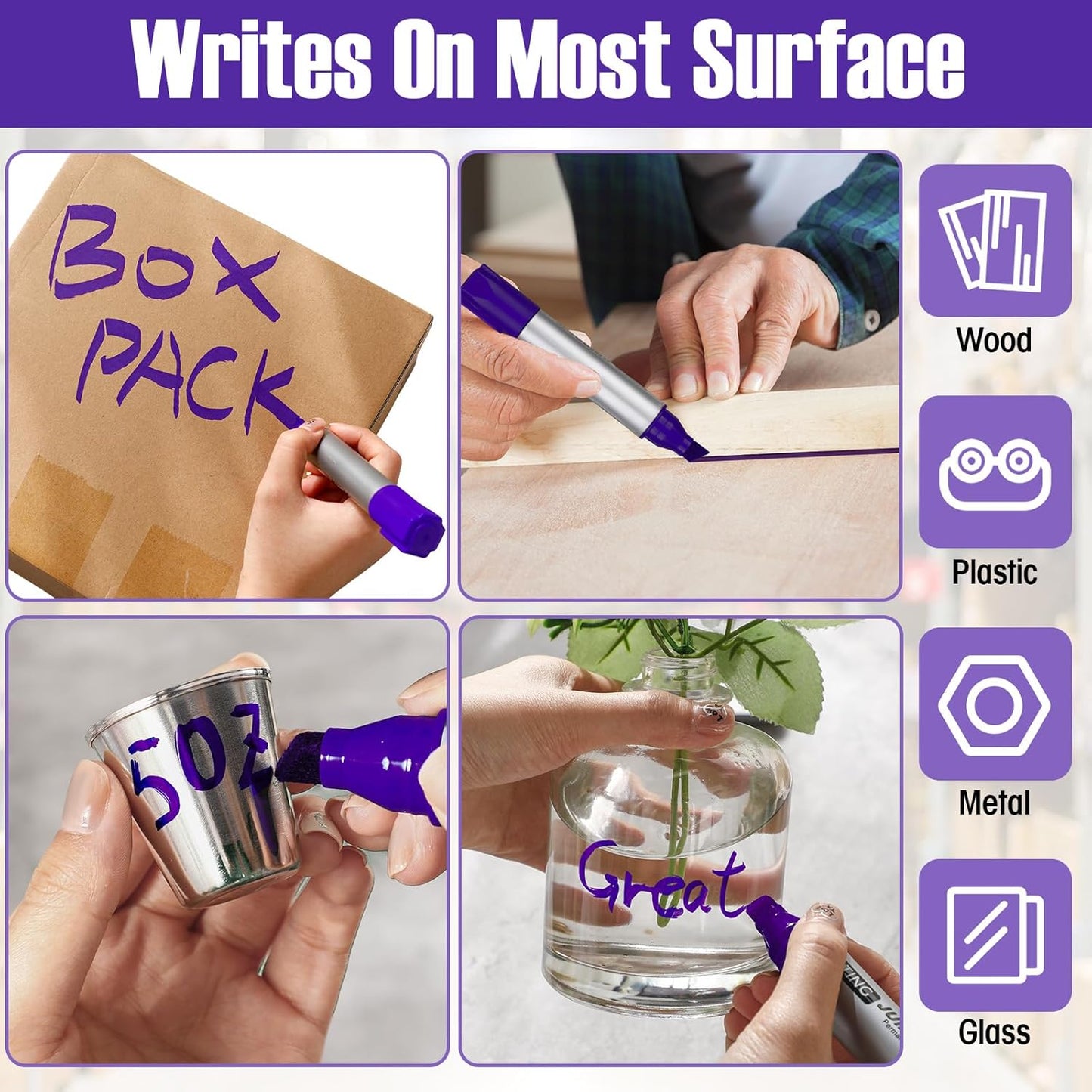 Fuutreo 10 Pack Jumbo Permanent Markers Bulk Large Chisel Tip Permanent Markers Quick Drying Waterproof Big Huge Poster Pens for Office, Logistics Company and More(Purple)