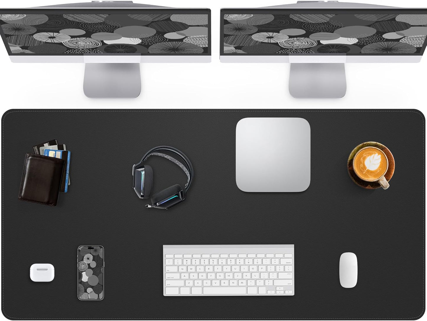 Extra Large Desk Pad Mat - Waterproof Mouse Pad & Desk Protector, Non-Slip XXL PU Leather Gaming Mat for Keyboard/Mouse, Stitched Edge with Ergonomic Support, 55"x24" (Black)