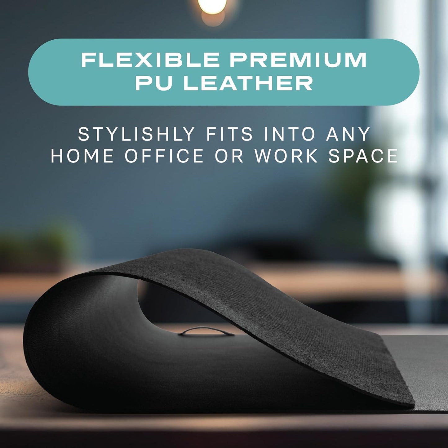 Leather Desk Mat Cable Organizer 23.6" x 17" | Premium Black Vegan Leather Desk Protector Blotter Mouse Pad with Felt Non Slip Bottom for Home Office
