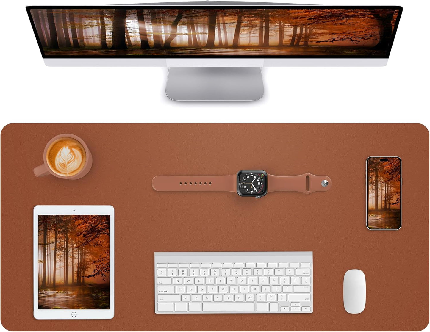 Leather Desk Pad Blotter,Mouse Pad,Office Desk Mat, Non-Slip PU Leather Desk mat,Large Desk mat,Waterproof Keyboard mat for Office/Home/Decor (Light Brown,35" x 17")