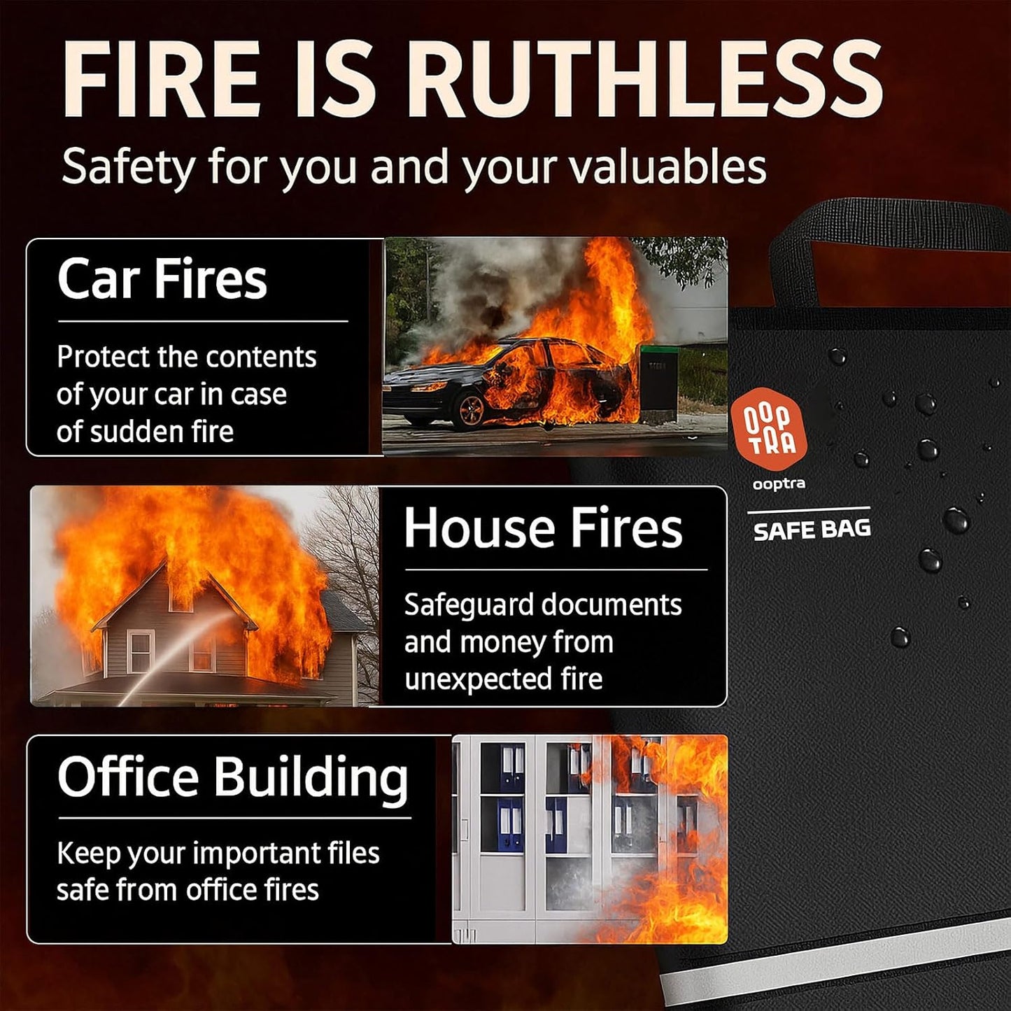 Fireproof Document Bag (Beige) – Waterproof Zipper & Lock – for Home, Office & Travel – Holds Files, Cash, Passport, Valuables – Fire & Water Resistant