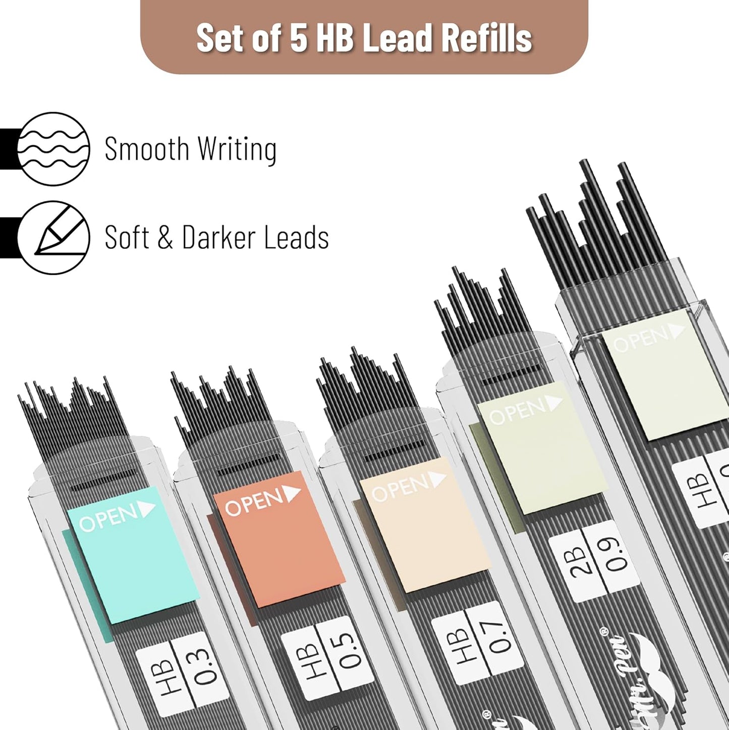 Mr. Pen- Mechanical Pencil Set, 5 Sizes, 0.3, 0.5, 0.7, 0.9, 2mm, Anti Skidding Grip Cute Mechanical Pencils, Sketching Pencils, Aesthetic Mechanical Pencils, Pastel Mechanical Pencils