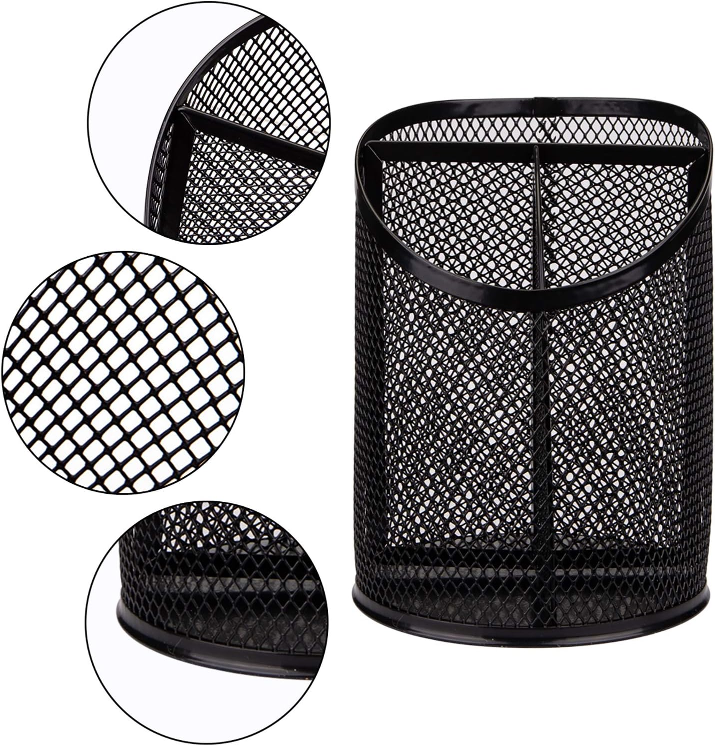 Nicunom 4 Pack Pen Holder Mesh Pencil Holder Round Pen Cup for Desk, 3 Compartments Desktop Pencil Organizer for Office Home School, Black