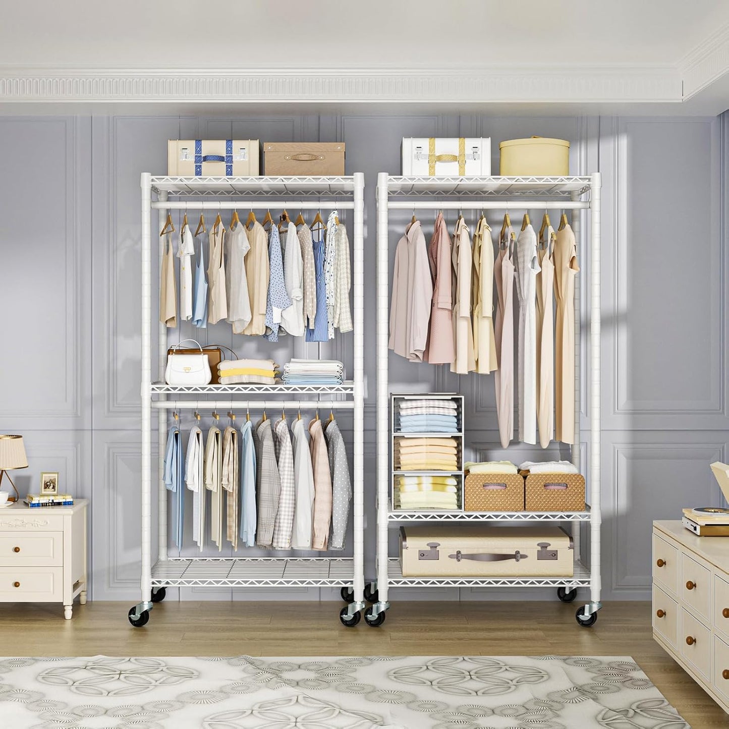 P1 Medium Heavy-Duty Portable Closet, 30" W x 14" D x 76" H, Metal Rolling Clothing Rack, White