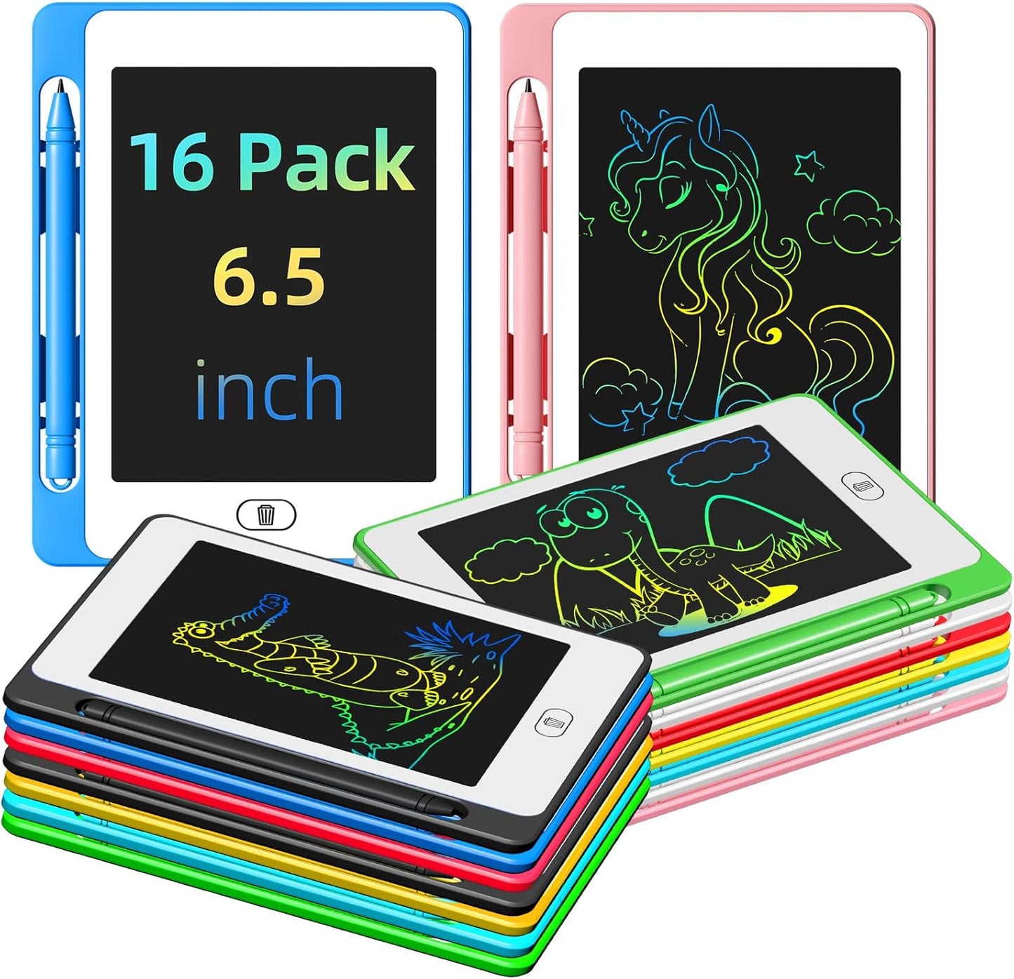 16 Pack LCD Writing Tablet for Kids, 6.5 Inch Colorful Doodle Board Drawing Tablet, Erasable Reusable Electronic Drawing Pads, Educational Learning Toys Birthday Gifts for Girls Boys Age 3 4 5 6 7 8