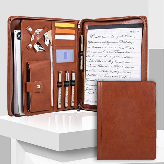 Padfolio with Zipper, Portfolio Binder, Leather Portfolio with Zipper for Men Women, Portfolio Organizer, Padfolio Business Resume A4/Pad (Custom Brown)