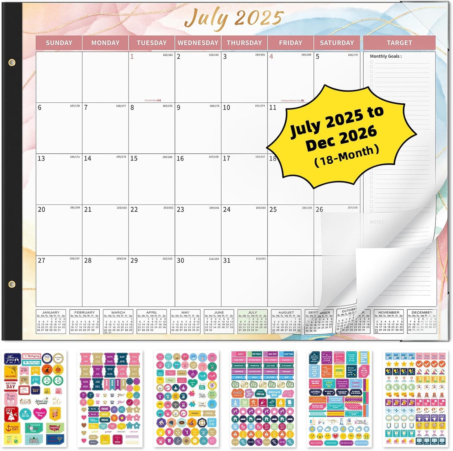 Ospelelf Desk Calendar 2025-2026 Large 22'' x 17'' Calendar 2025 Monthly Desktop Calendar, 18 Month Calendar, Use July 2025 - Dec 2026, Multicolor