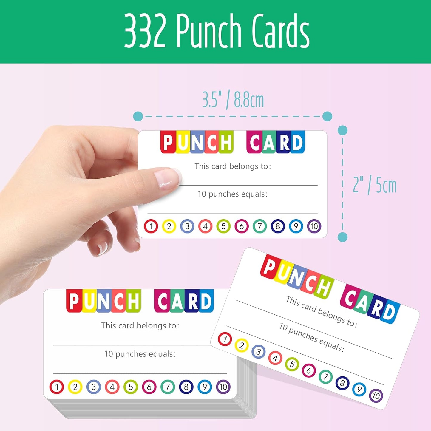 332 PCS Punch Cards, Incentive Reward Card Student Awards Loyalty Cards for Business, Classroom, Kids Behavior, Students, Teachers, 3.5” x 2”