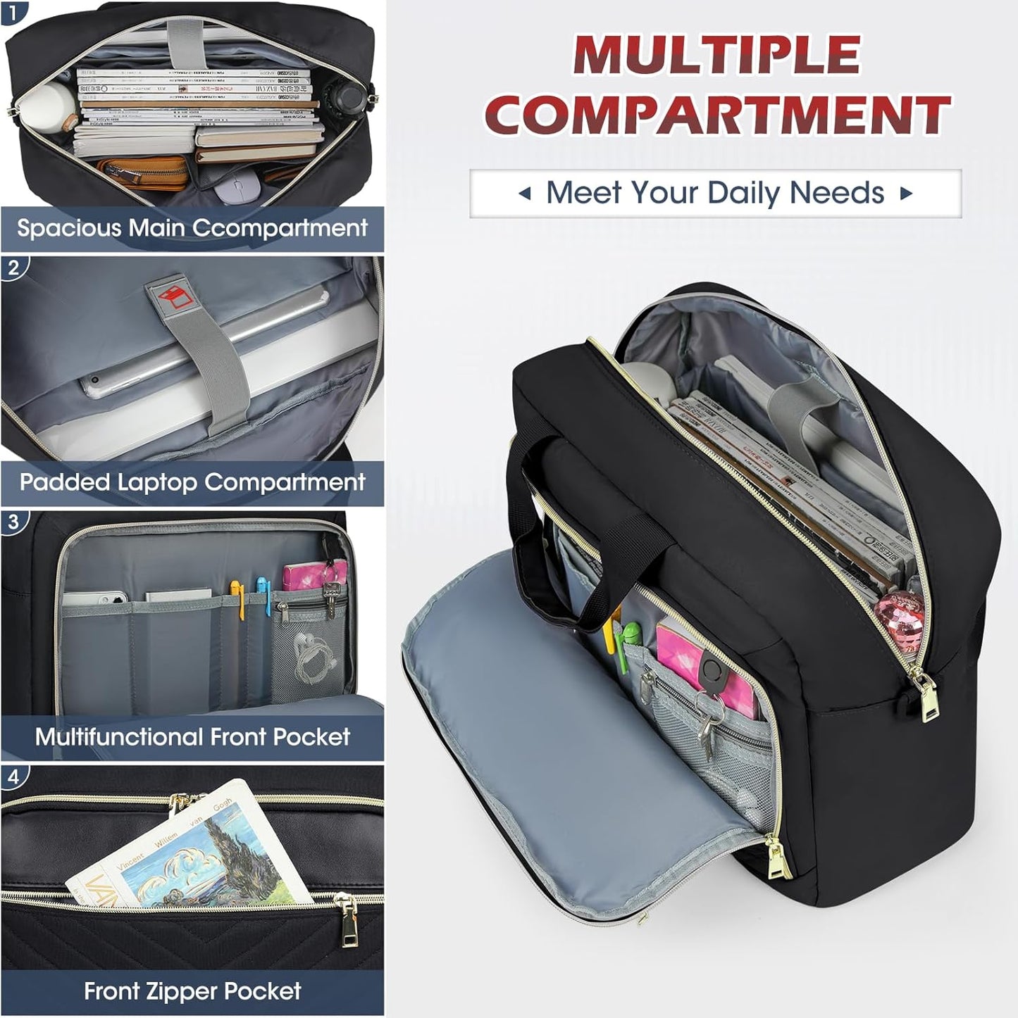 NEWHEY Laptop Bag 17.3 Inch Laptop Briefcase for Women Men Waterproof Shoulder Messenger Bag Large Computer Bag for Business Office Work College, V Thread Black