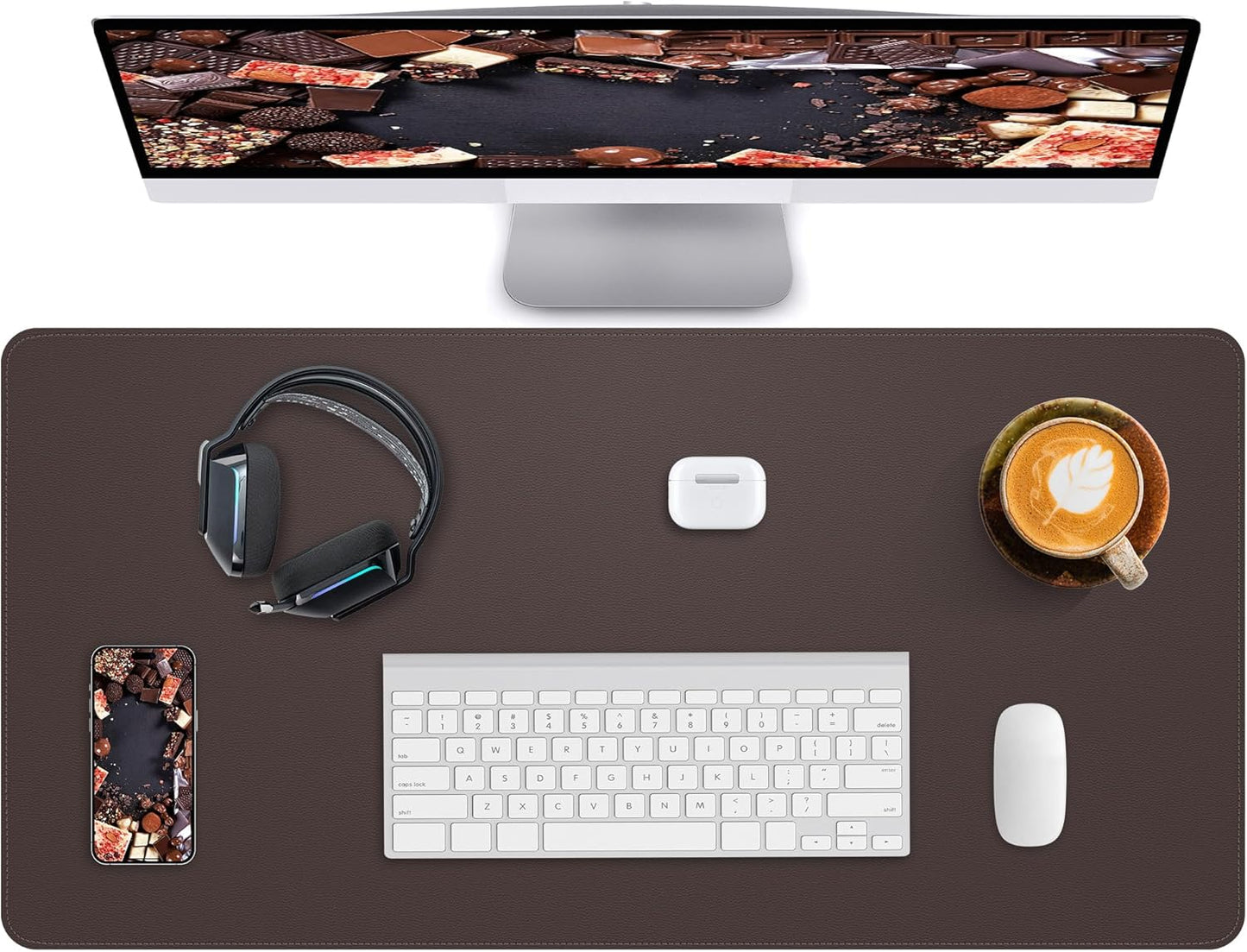 Leather Desk Pad Protector,Office Desk Mat,Large Mouse Pad, Non-Slip PU Leather Desk Blotter,Desk Pad,Waterproof Desk Writing Pad for Office and Home (Chocolate,31.5" x 15.7")