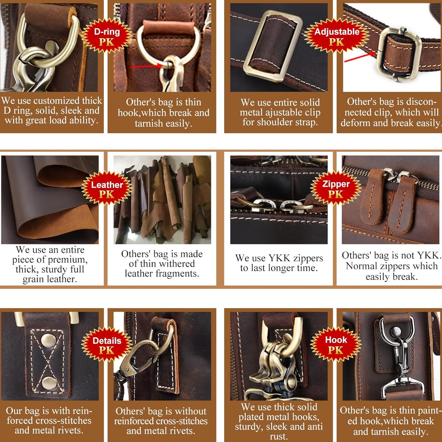 Leather Briefcase for Men 17 Inch Laptop Crossbody Shoulder Messenger Bag Attache Case for Business Travel Work Lawyer