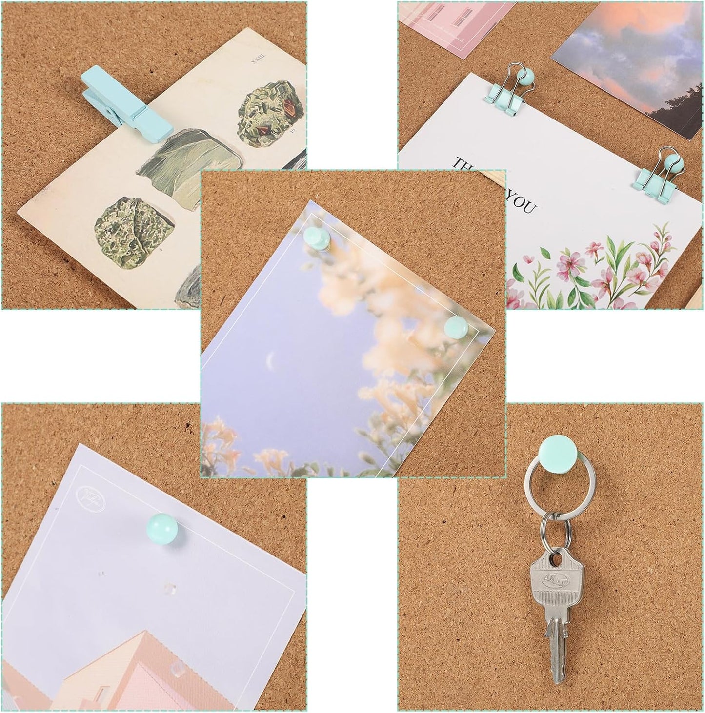 BESARME 200 Pieces Push Pins Set, 5 Types Green Thumb Tacks Cute Decorative Push Pins for Wall Cork Board Bulletin Boards with Storage Box