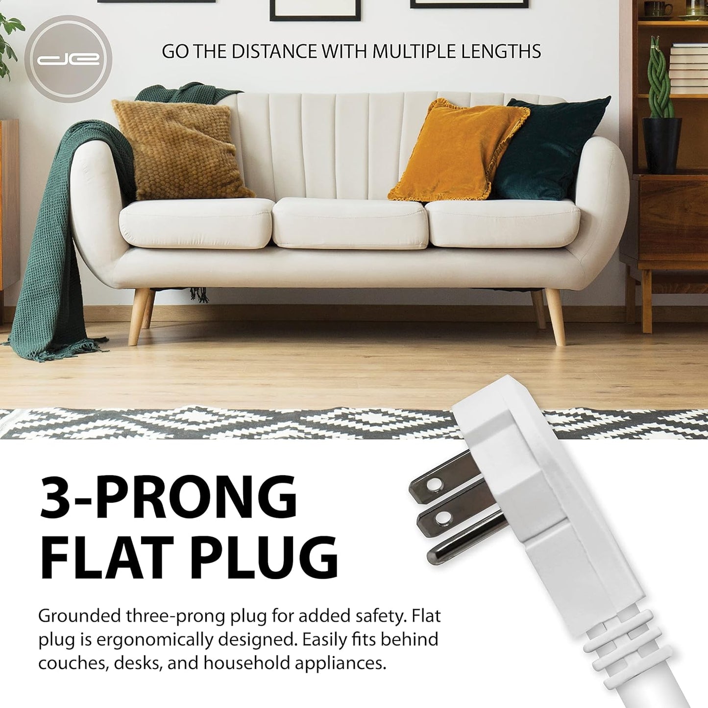 Digital Energy 25 FT USB-C and USB-A 8 Outlet 4200 Joules Surge Protector Power Strip, 3 Wide Spaced Outlets, White