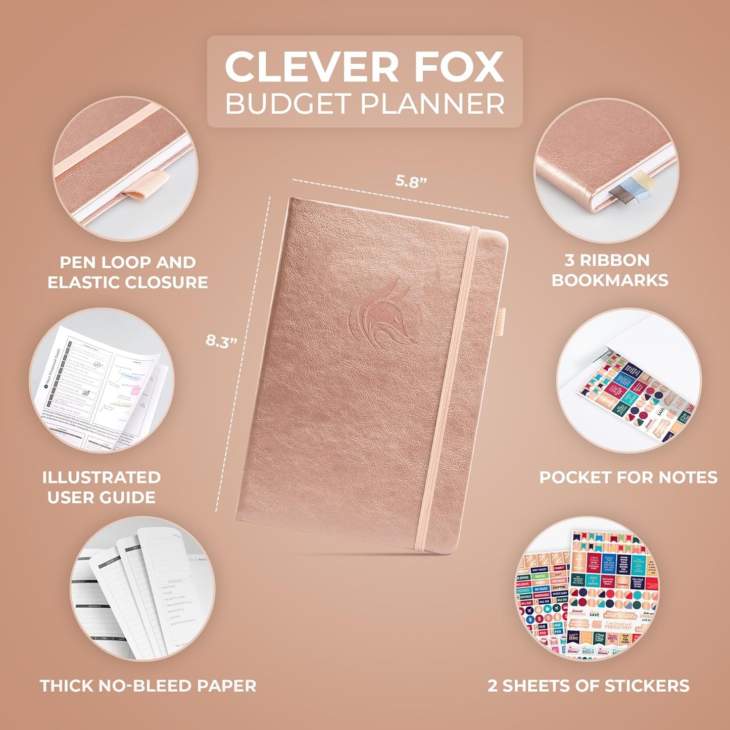 Clever Fox Budget Planner - Expense Tracker Notebook. Monthly Budgeting Organizer, Finance Logbook & Accounts Book, Bill Tracker, A5 (Rose Gold)
