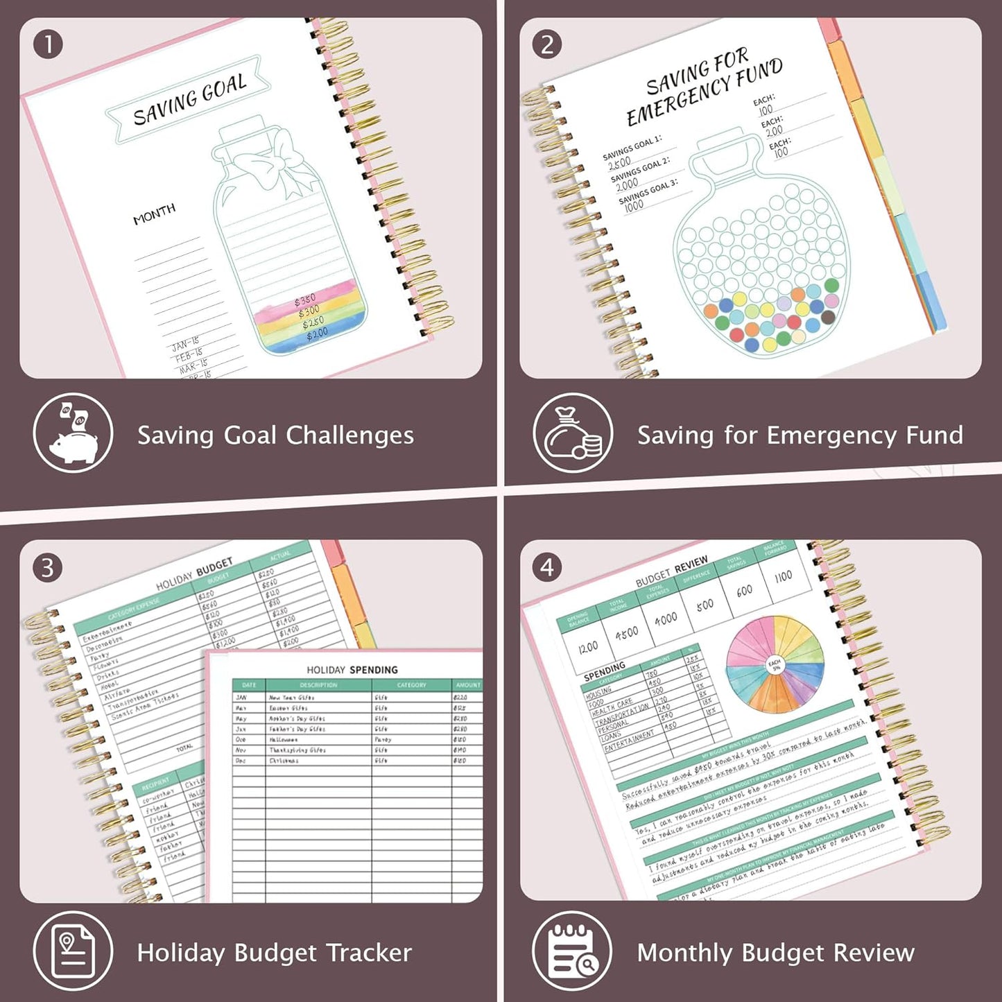 Ospelelf Budget Planner - Monthly Budget Book with Expense Tracker Notebook, Undated 12 Month Bill Organizer & Finance Planner, A4 Account Book with 12 Index Pockets, Zipper Pouch, Stickers(Pink)