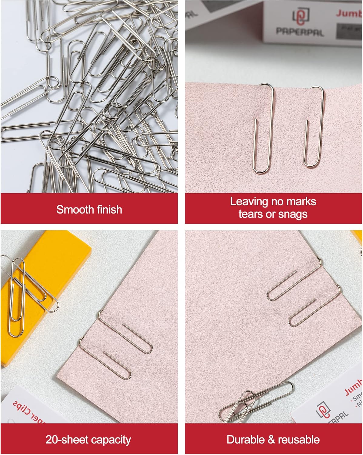 PAPERPAL Paperclips for Office School & Personal Use, Jumbo Smooth Paper Clip (2"), 1000 Large Paper Clips (10 Boxes of 100 Each), Silver