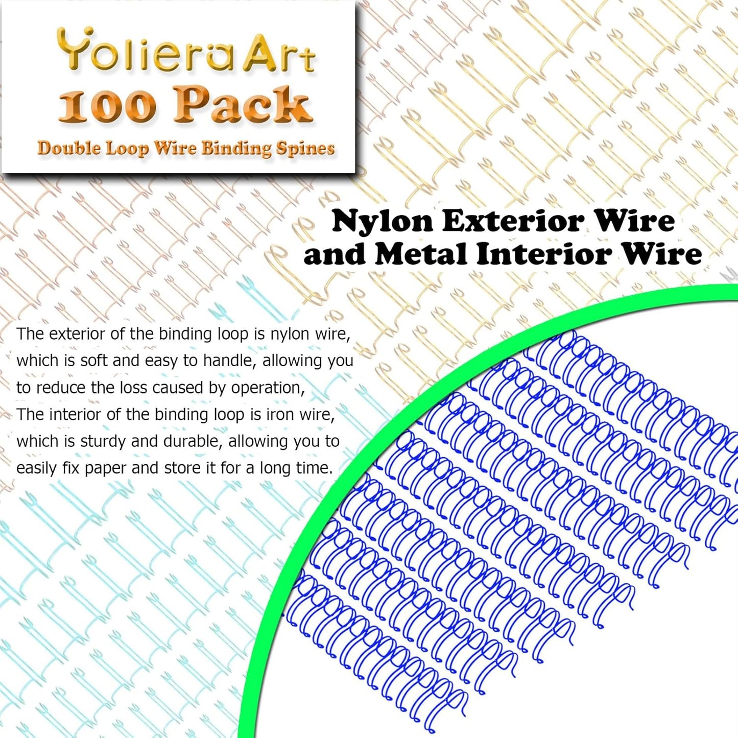 100 Pack Double Loop Wire Binding Spines, YolieraArt Wire Binding Spines, 5/16 Inch Binding Wire for Letter Size (40 Sheet Capacity, 100P, 3:1 Pitch, Blue)