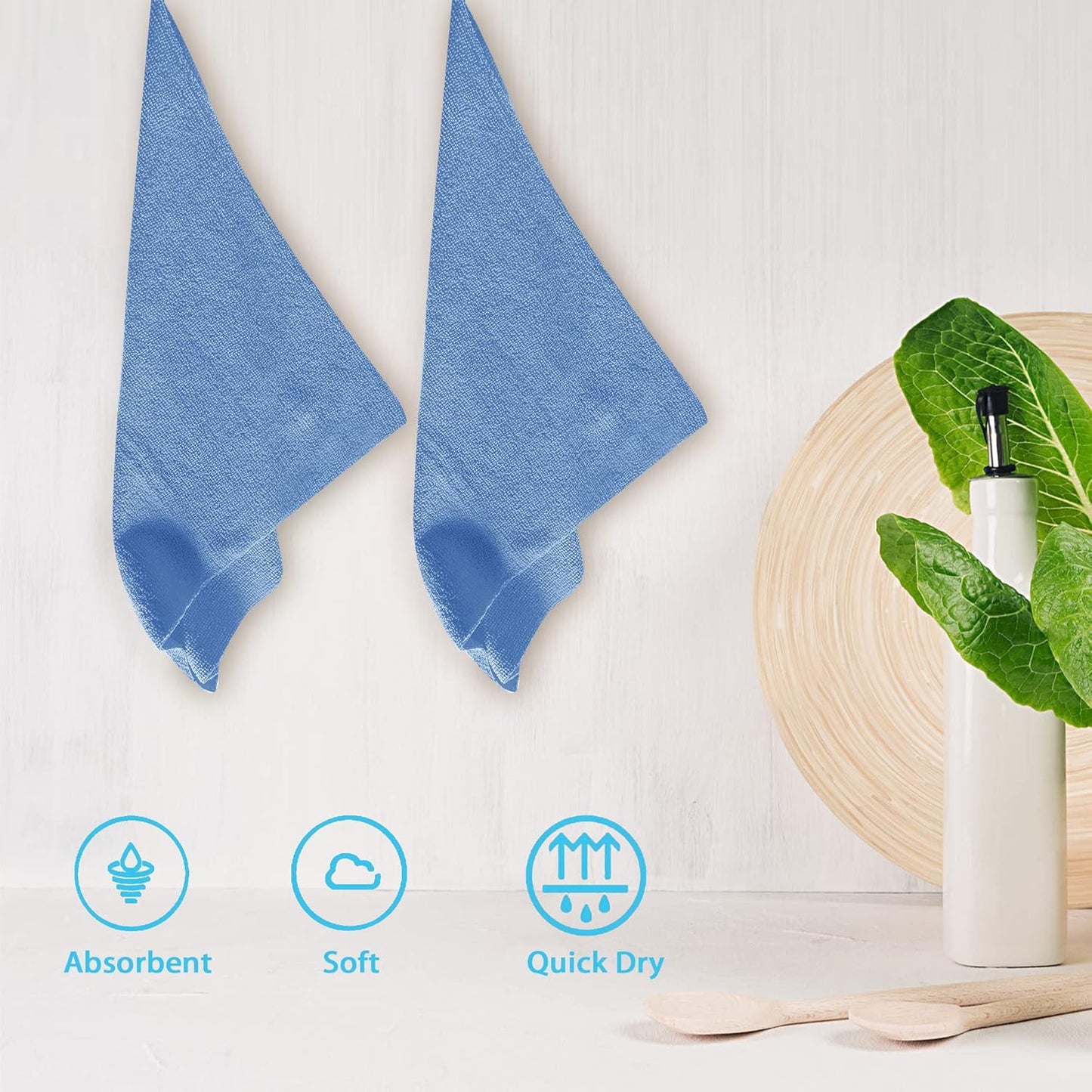 Reusable Microfiber Wipes, 50 Packs, Size 14 inches x 14 inches (Sky Blue)