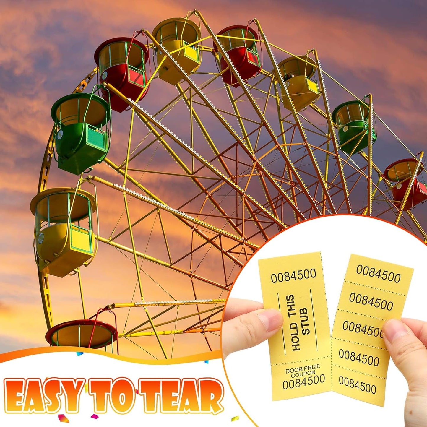 Kosiz 1000 Sheets 5 Bid Raffle Ticket Numbers Auction Tickets for Events & Church (Dark Yellow)