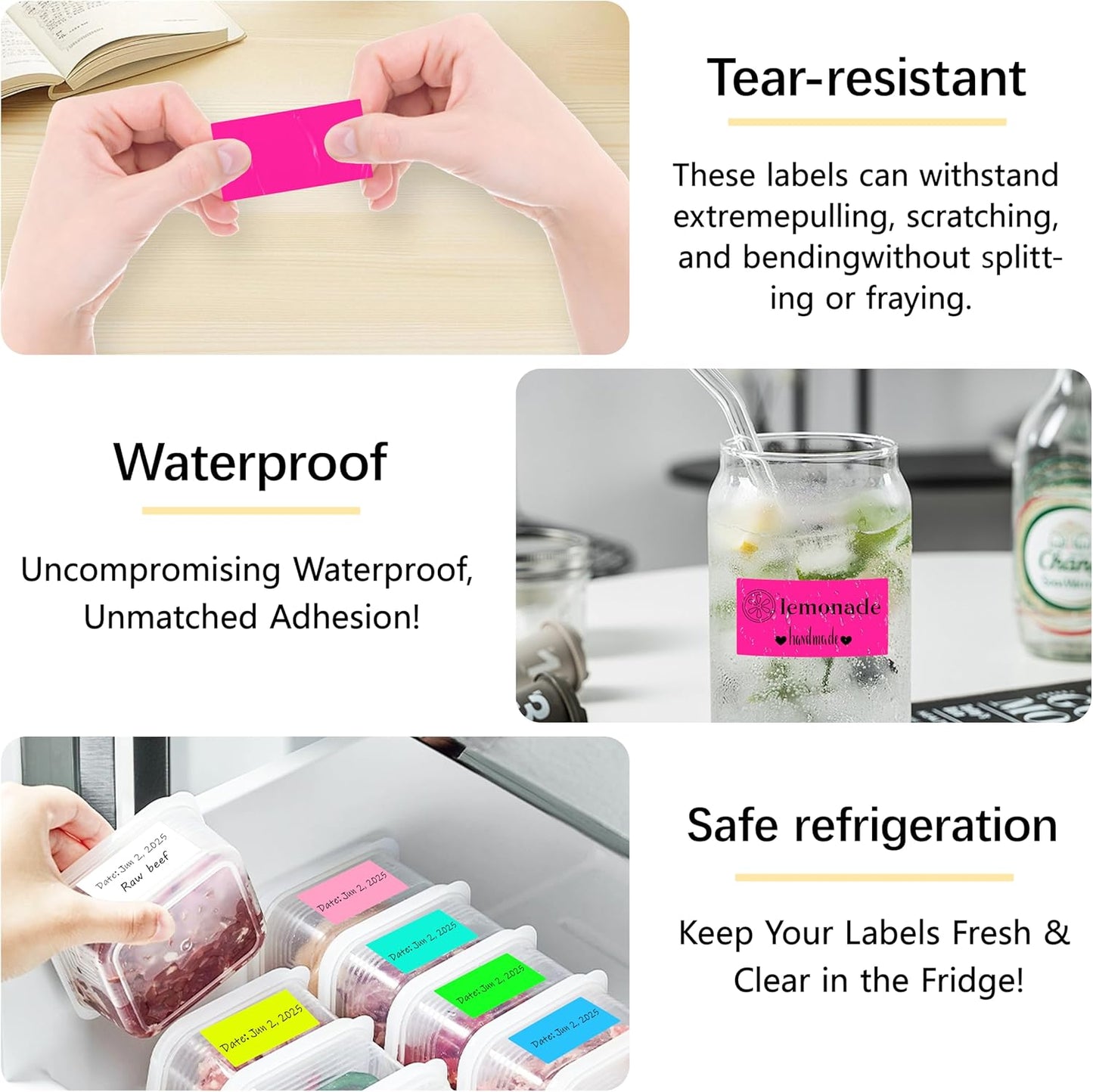 1X2 inch Label Stickers Roll for Thermal Printer 500PCS Colored Removable Freezer Labels Waterproof Blank Sticker Labels to Write on for Food Containers and Jars, Fluorescent Pink