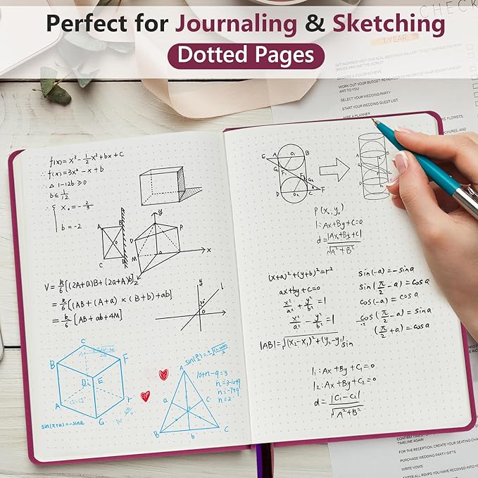 PERCUN Dotted Journal Notebook for Men & Women, 160 Pages Dot Grid notebook for Note Taking, Bullet Journaling Notebook for Work, School, Travel, Writing,A5 Hardcover 5.9" x 8.5" (Burgundy)