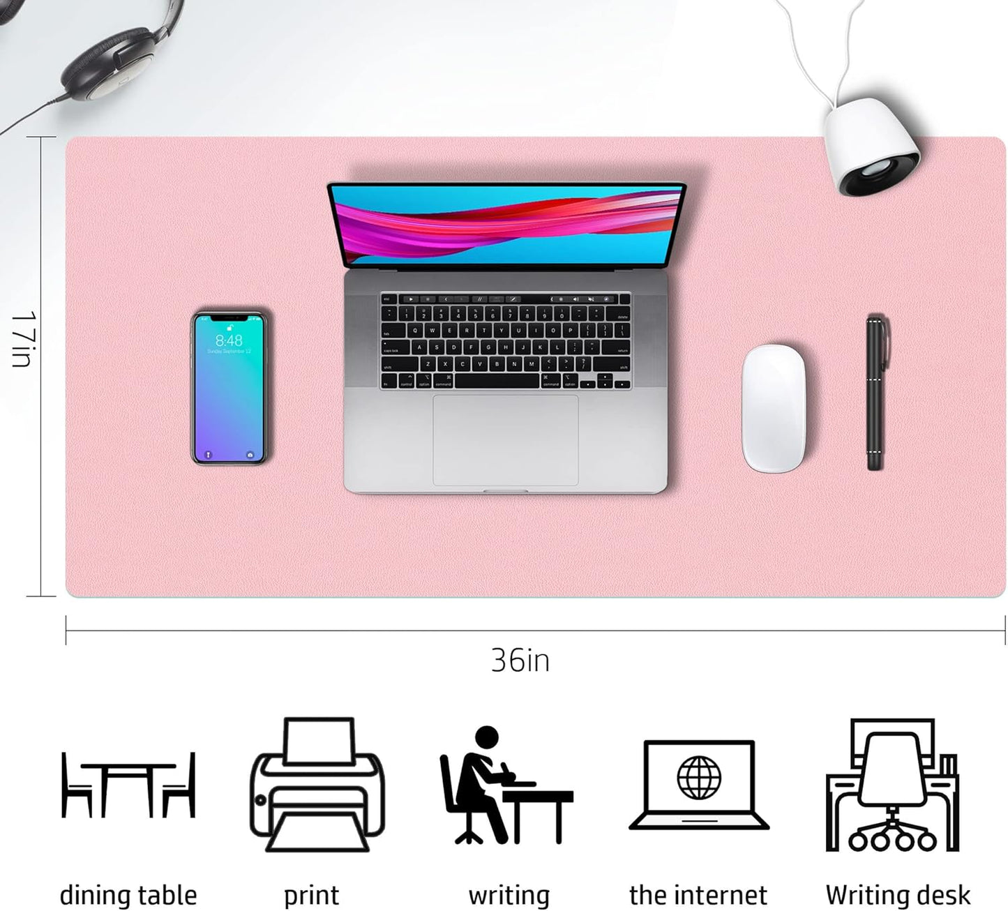 Desk Mat Large Protector Pad - Multifunctional Dual-Sided Office Desk Pad,Smooth Surface Soft Mouse Pad, Waterproof Desk Mat for Desktop, Pu Leather Desk Cover for Office/Home(Pink, 36" x 17")