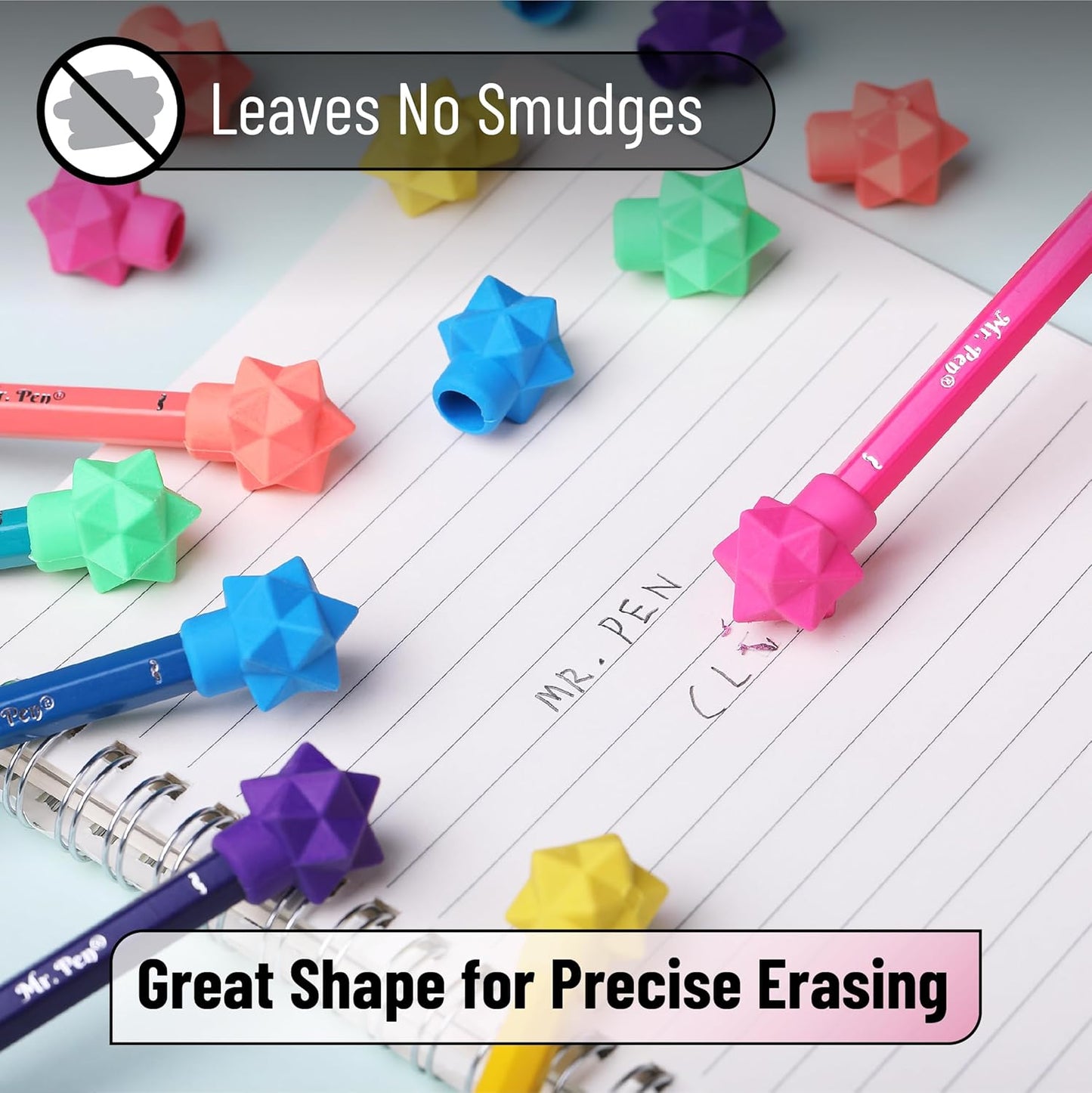 Mr. Pen- Pencil Erasers Toppers, 48 Pack, Vibrant Colors, Erasers for Pencil, Pencil Top Erasers, Back to School Supplies