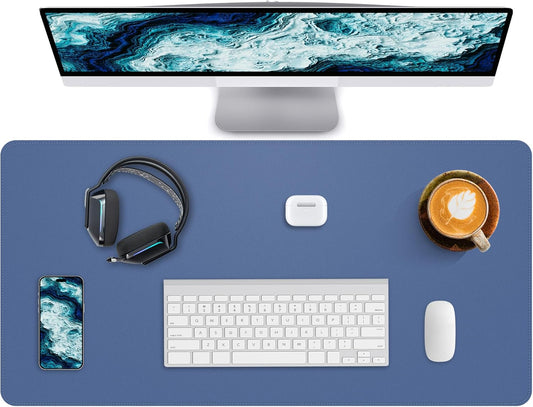 Desk Pad Mat - Leather Desk Pad Protector for Office and Home - Desk Organization and Accessories - Ideal for Large Mouse Pad and Desk Mats on Top of Desks(Grey Blue,31.5" x 15.7")
