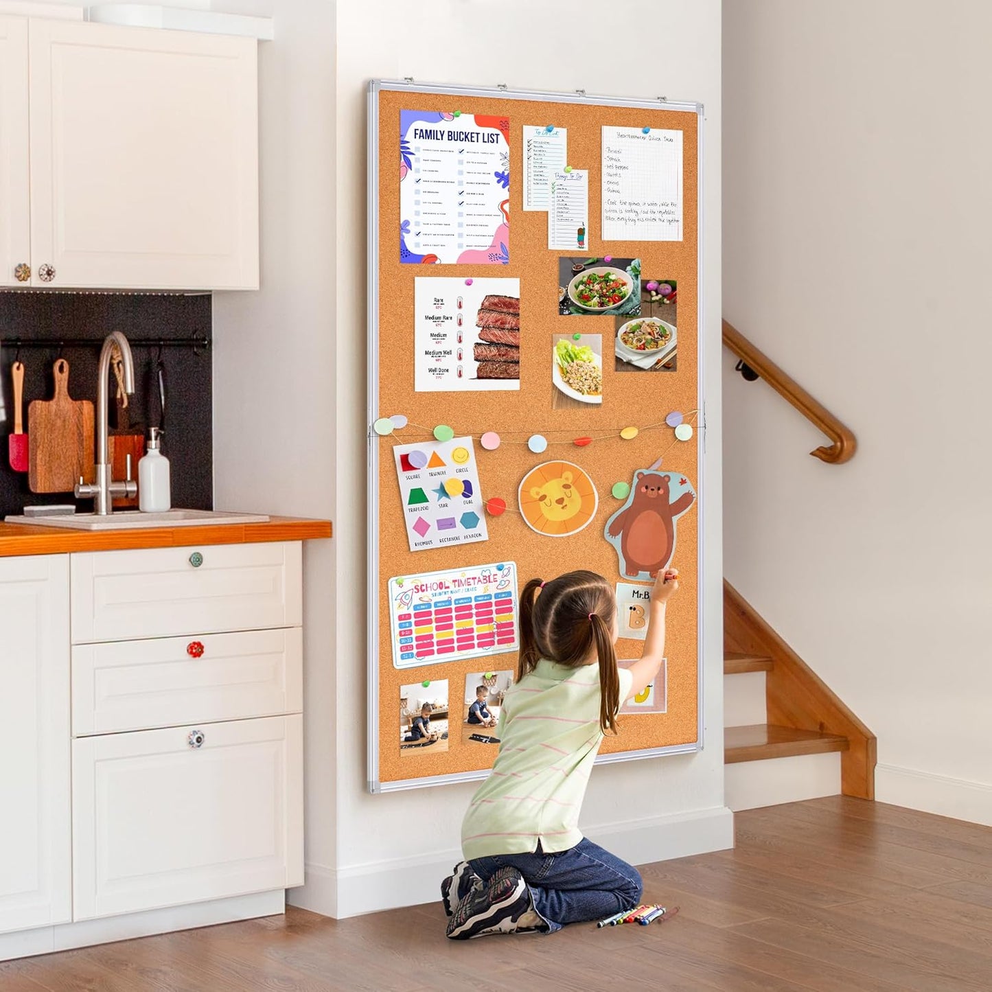 maxtek Large Cork Board 48 x 36 in, Bulletin Board for Walls, 4'x 3' Extra Aluminum Framed Corkboard, Foldable Wall Mounted Pin Memo Notice Cork Board for Office, Home Wall Display