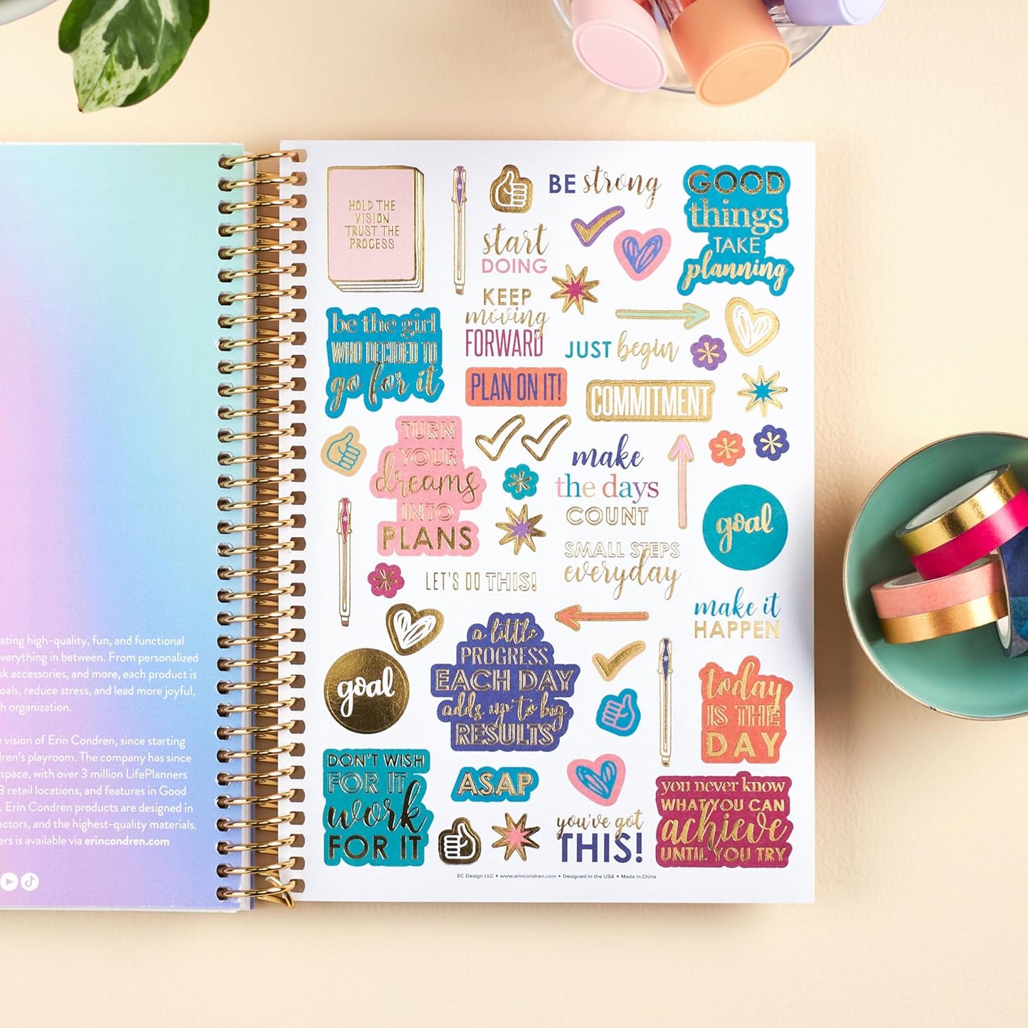 Erin Condren A5 Spiral Bound Goal Setting Planner – Metallic Abstract Circles - 4 Tabs with 160 Pages for Goal and Action Planning Inc. Steps, Weekly Check-in, Celebration Pages & More