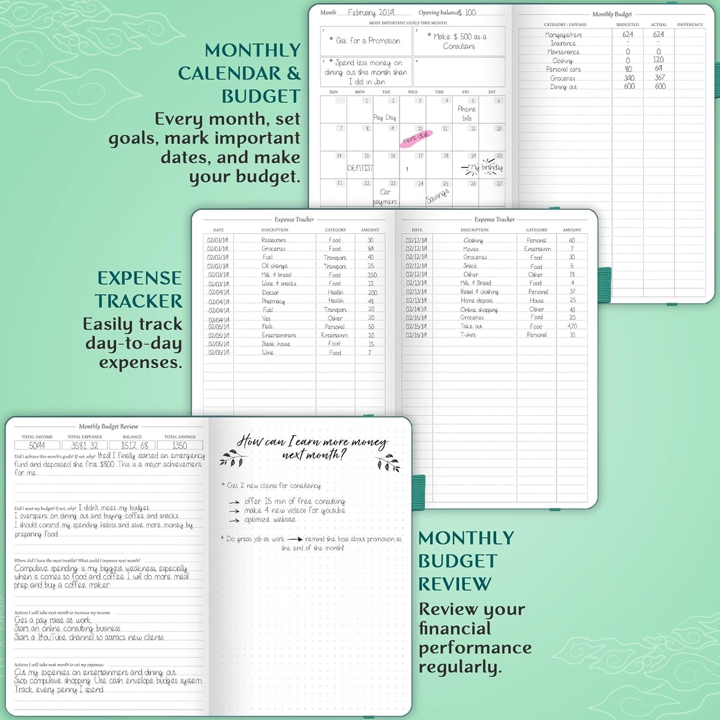 Legend Budget Planner – Financial Organizer Book. Money Account & Expense Tracker Notebook Journal for Household Monthly Budgeting (Mint Green)