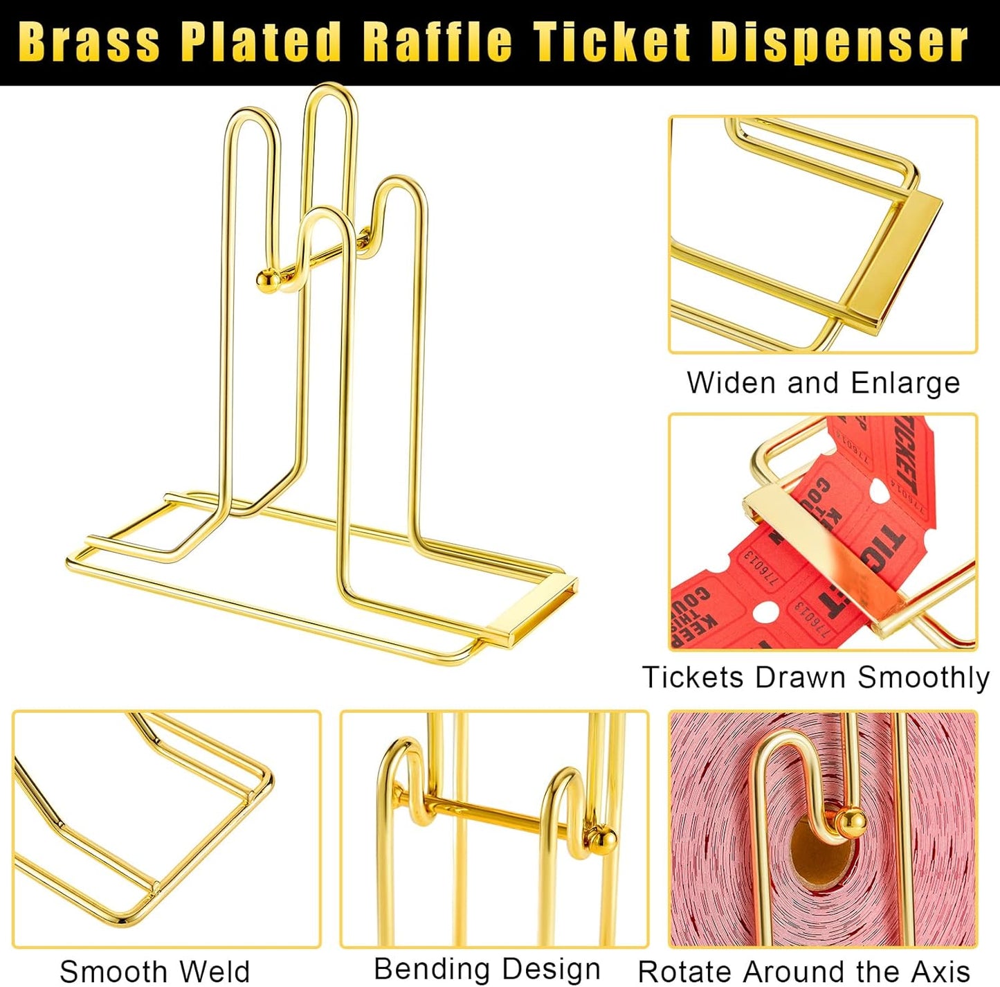3 Pieces Raffle Ticket Dispenser Brass Ticket Roll Dispenser Raffle Drum for Single Double Roll, Sweepstakes, Charity Auctions, Trade Shows