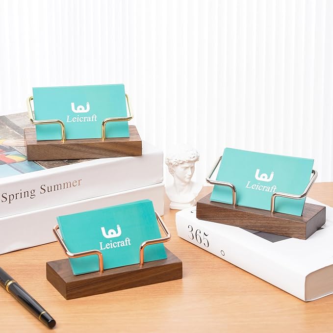 Business Card Holder for Desk, Modern Card Organizers and Office Desk Accessories for Men and Women (Walnut Black)
