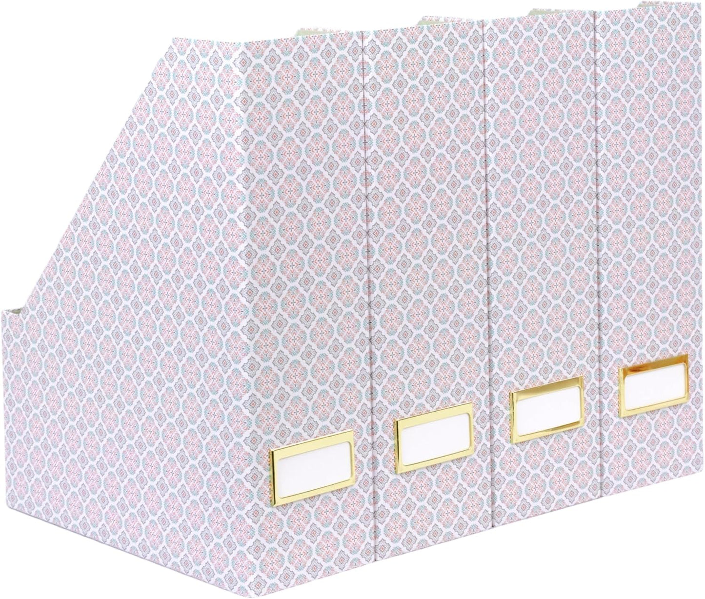 BLU MONACO Foldable Magazine File Holder Set of 4 with Moroccan Tile Design – Decorative Cardboard Magazine Organizer for Home, Office & Dorm Room – Stylish Magazine Storage Solution