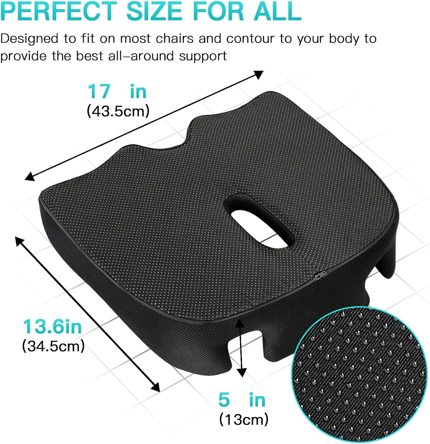 Benazcap Standard Memory Seat Cushion for Office Chair Pressure Relief Sciatica & Tailbone Pain Relief Firm Coccyx Pad for Long Sitting, Office Chair, Gaming Chair and Car Seat-Black, Standard Size