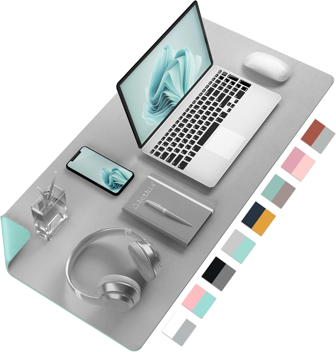 Aothia Double-Sided PU Leather Desk Pad - Non-Slip Large Mouse Pad & Desk Mat for Office, Home - Waterproof, Easy to Clean, Durable Dual-Sided Surface (23.6"x13.7", Grey)