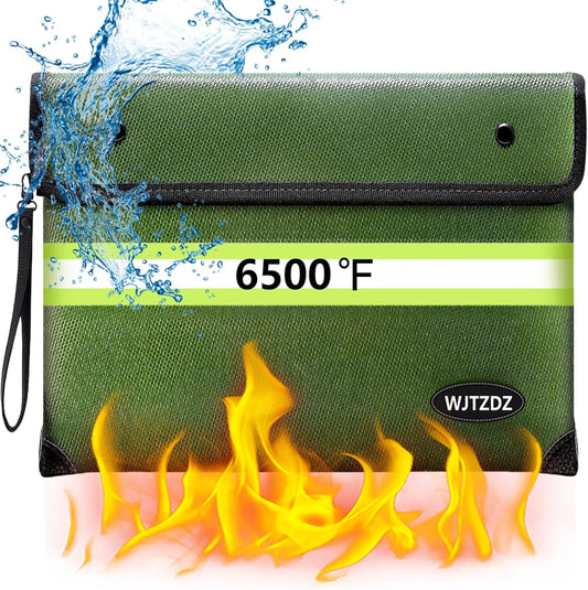 6500°F Fireproof Document Bag,Upgraded Fireproof/Waterproof Money Bag with Zipper/Reflective Strip,Storage Pouch for A4 Letter Size Document,Cash,Cell Phone,Passport