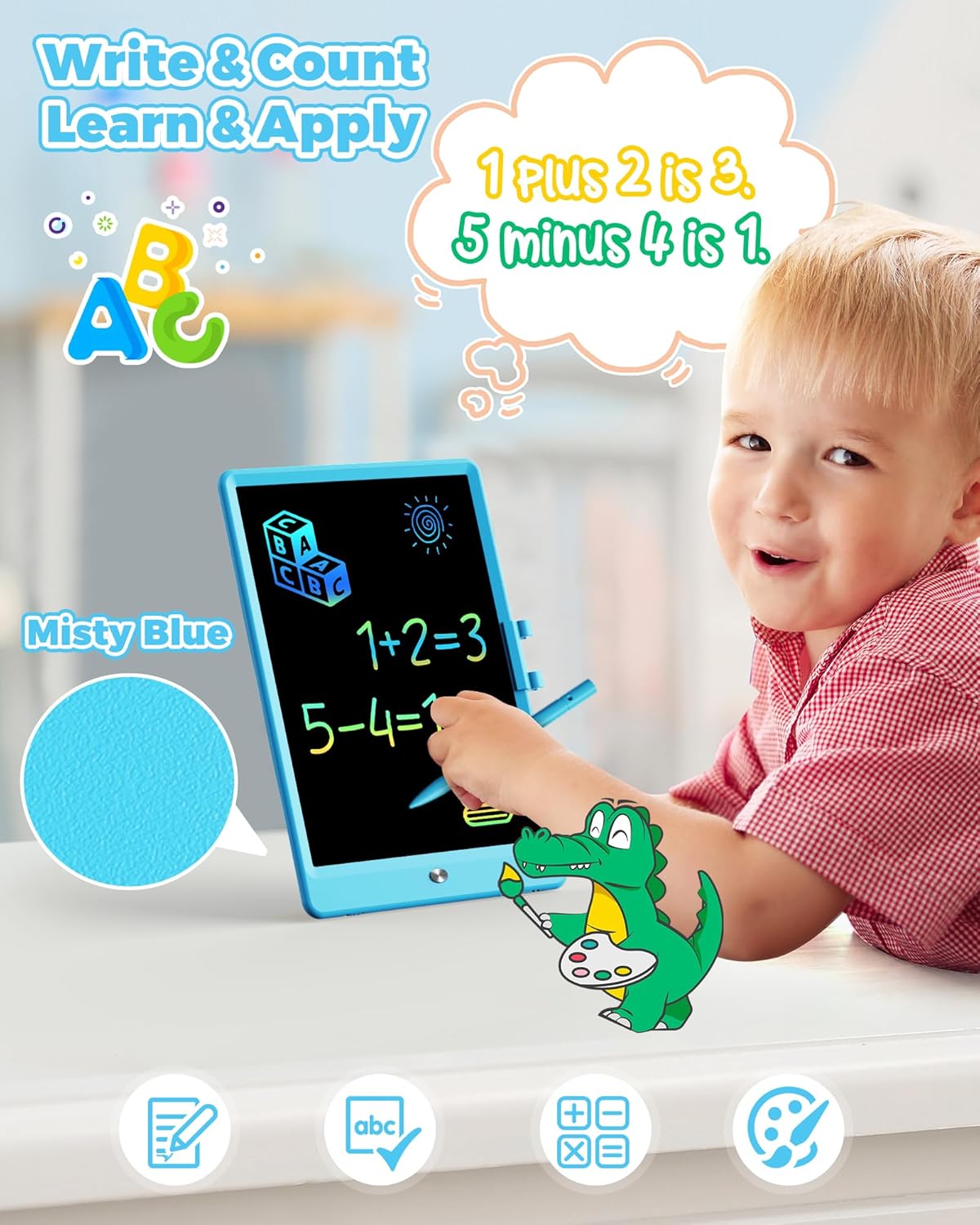 KOKODI 8.5 Inch LCD Writing Tablet with Anti-Lost Stylus, Erasable Doodle Board Colorful Toddler Drawing Pad, Car Travel School Games Toys for 3 4 5 6 7 8 Kids, Birthday Gift for Girls Boys Blue