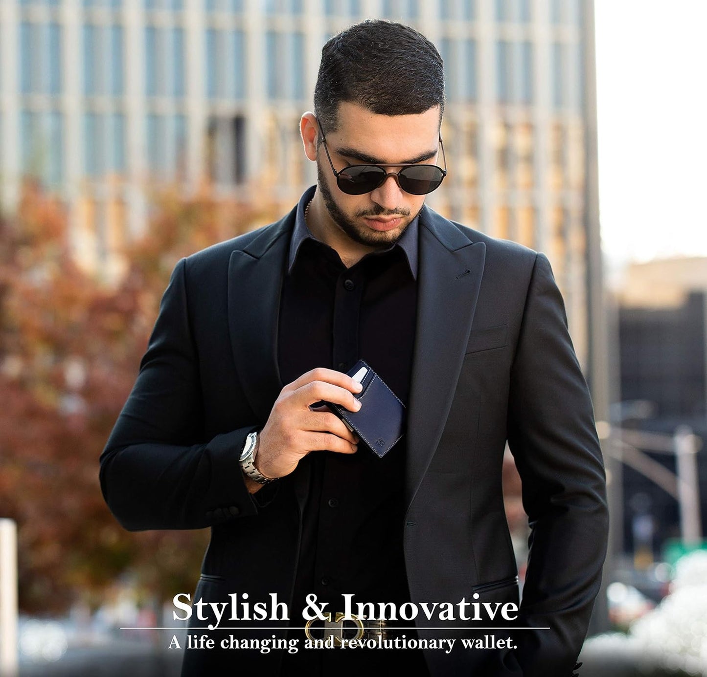 SERMAN BRANDS Money Clip Wallet - Mens Wallets slim Front Pocket RFID Blocking Card Holder Minimalist Mini Bifold