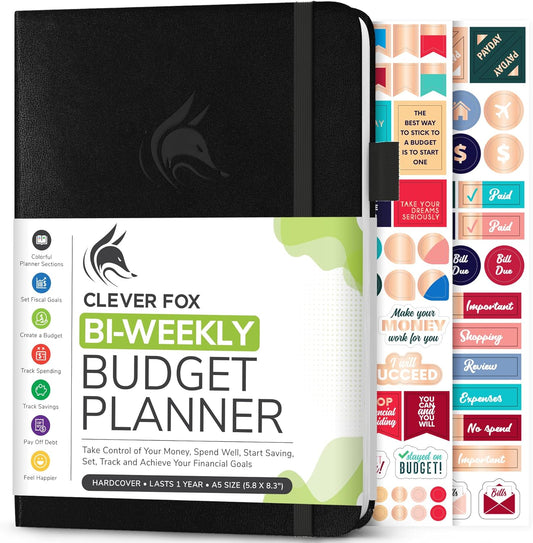 Clever Fox Bi Weekly Budget Planner – Undated Financial Organizer Book – Expense Tracker, Budgeting & Bill Notebook, A5 (Black)