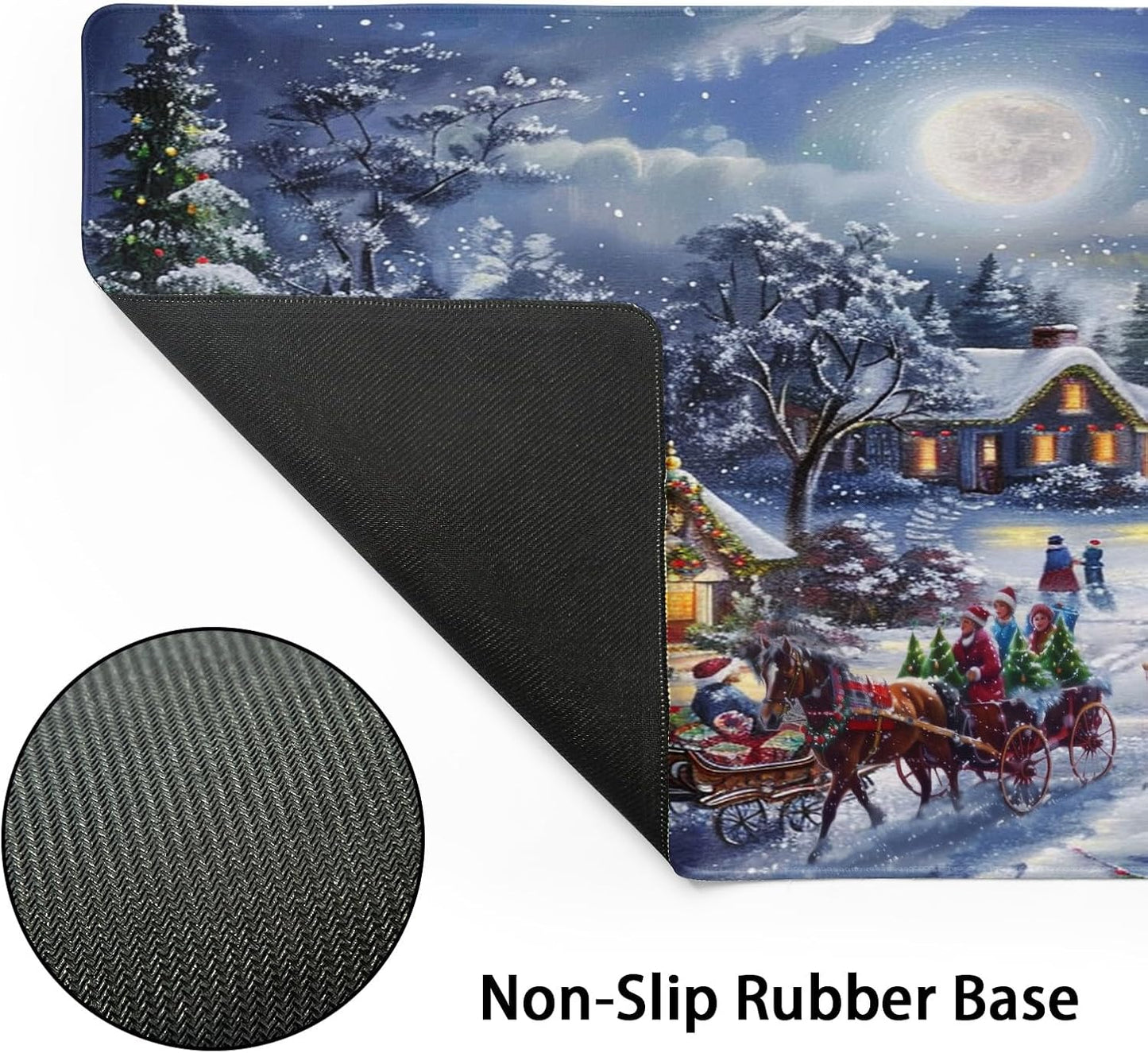 Christmas Gaming Mouse Pad XXL Xmas Tree Deer Snowflake Extended Winter Holiday Large Mat Mousepad Desk Pad Non-Slip Rubber Base Stitched Edge Keyboard Pad Playmat for Computer,35.4×15.7 Inch